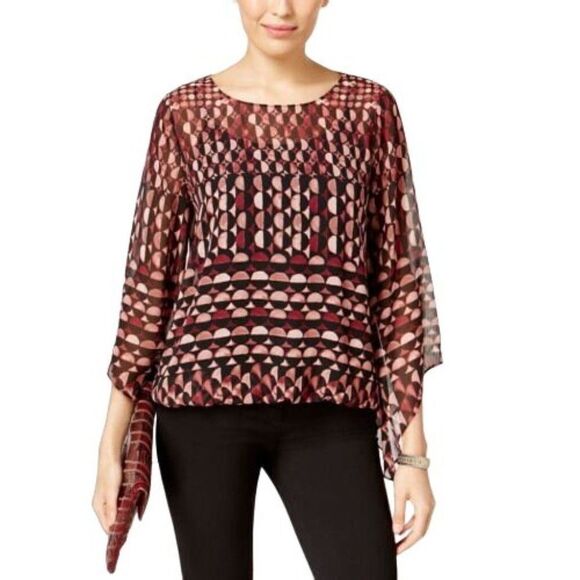 $69.50 Alfani Angel-Sleeve Printed Blouson Top,  Retro Watercolor, Small - Picture 1 of 6
